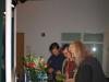 Steve, Susan, Mary at the vegan table (flowers from Elaine & Jules)